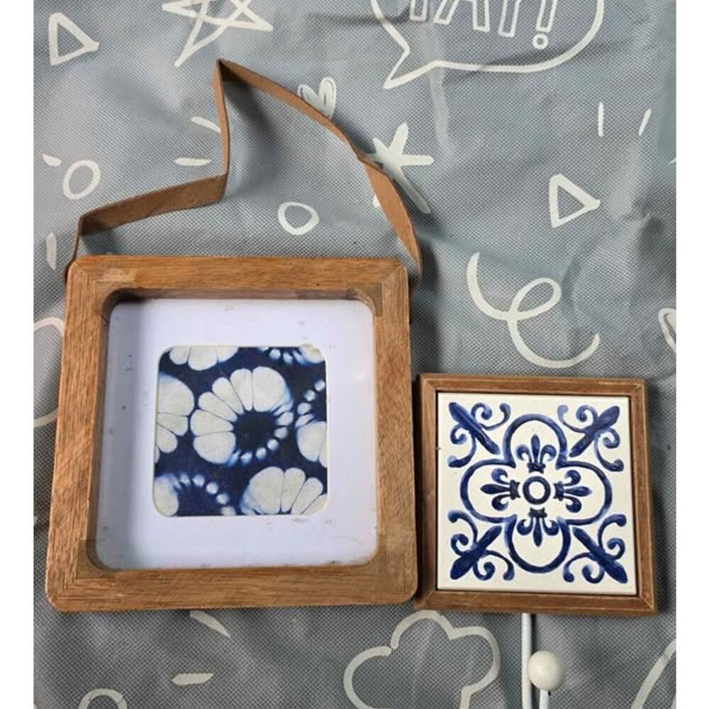 Boho Blue and White Decorative Frames and Hook